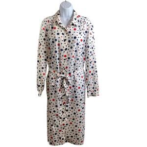 Vintage Leslie Pomer 70’s Women's Polka Dot‎ Midi Shirt Dress Est. Size XL Mod